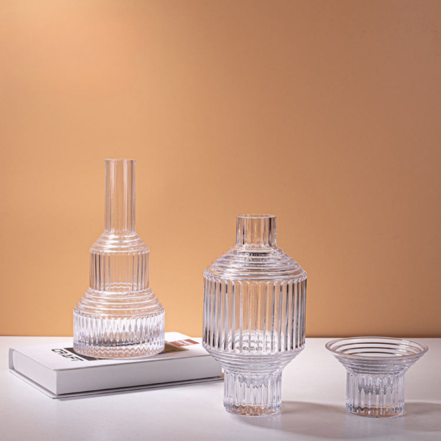 Transparent Geometric Hand Blown Glass Vase