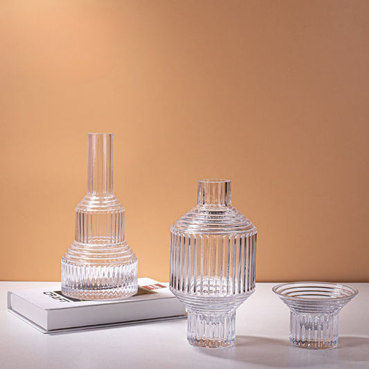 Transparent Geometric Hand Blown Glass Vase