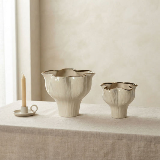 Petal-Shaped Gold-Rimmed Flower Vase