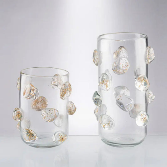 Transparent Golden Crystal Hand-Blown Glass Vase