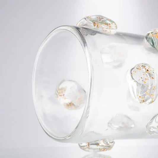 Transparent Golden Crystal Hand-Blown Glass Vase