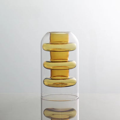 Transparent Glass Colored Layered Handblown Vase