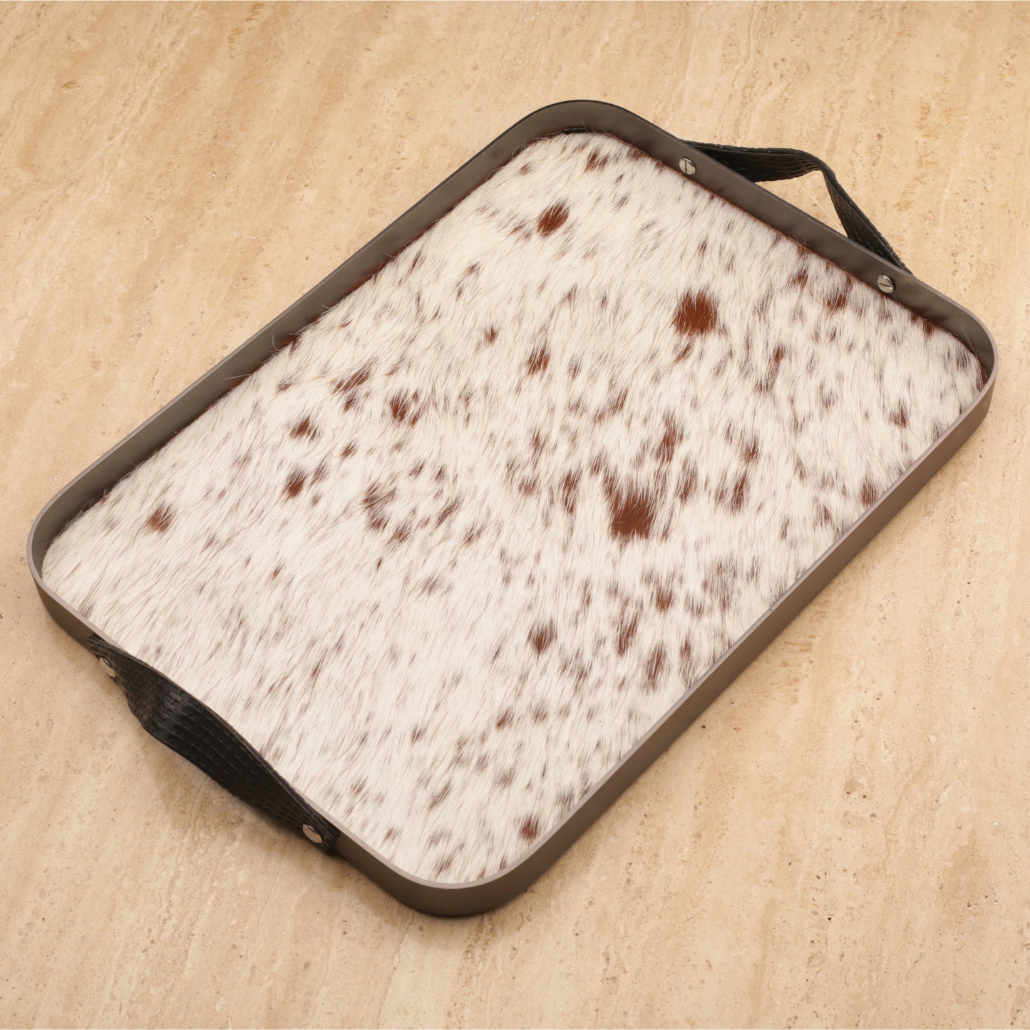 Horse Hair Tray with Metal Frame Leather Handle