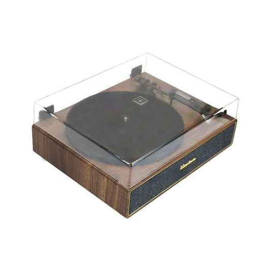 Brown Retro Record Player With Dust Cover