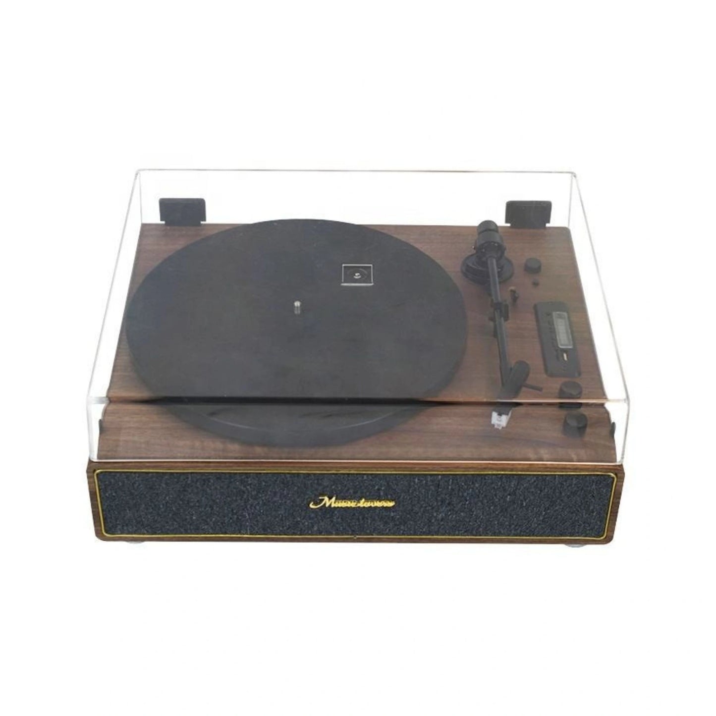 Brown Retro Record Player With Dust Cover