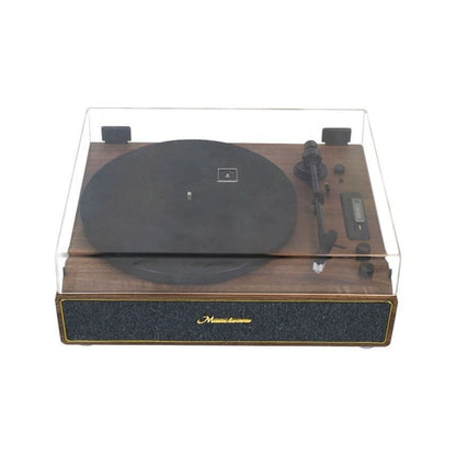 Brown Retro Record Player With Dust Cover