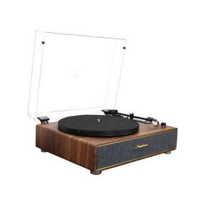 Brown Retro Record Player With Dust Cover