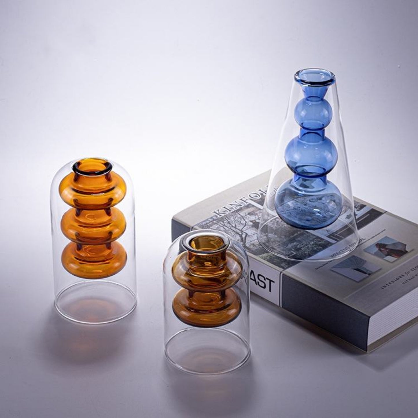 Transparent Glass Colored Layered Handblown Vase