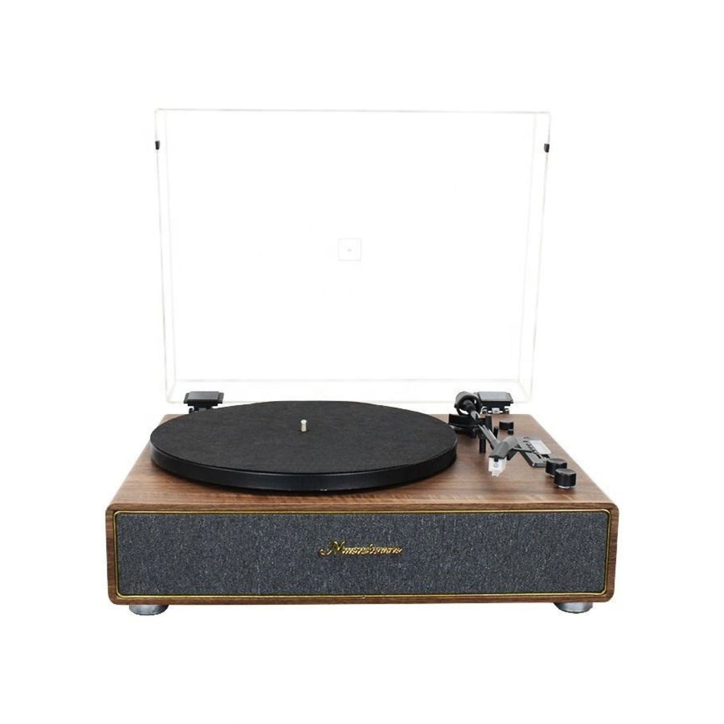 Brown Retro Record Player With Dust Cover