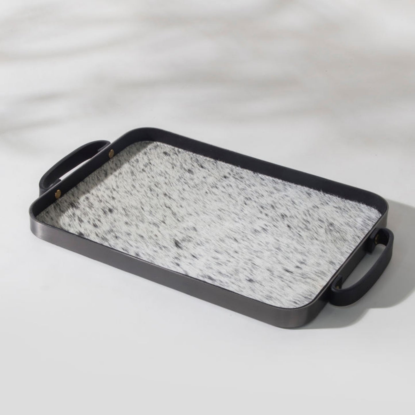 Horse Hair Tray with Metal Frame Leather Handle