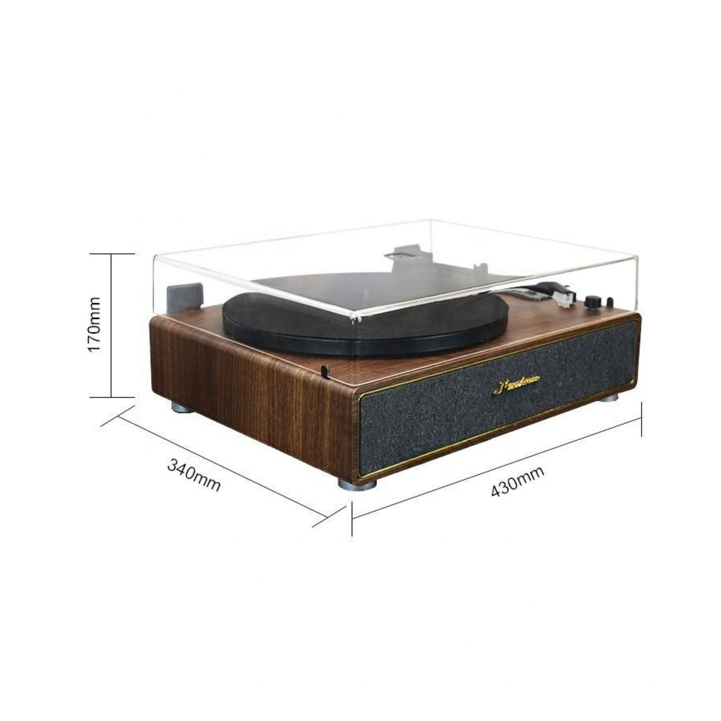 Brown Retro Record Player With Dust Cover