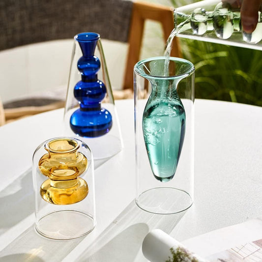 Transparent Glass Colored Layered Handblown Vase