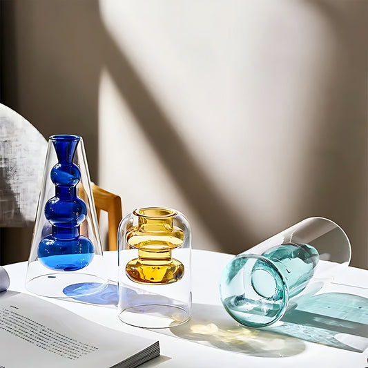 Transparent Glass Colored Layered Handblown Vase