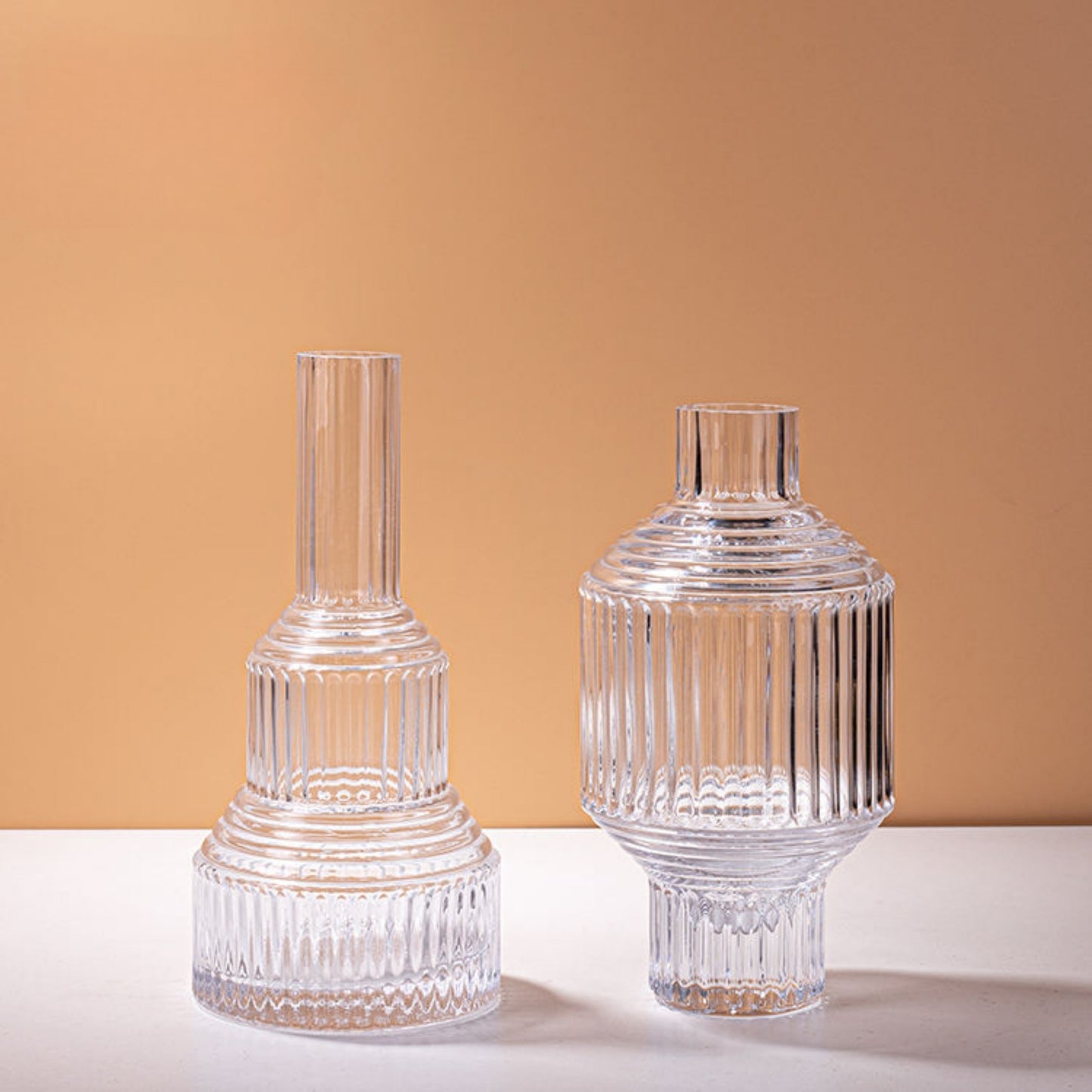 Transparent Geometric Hand Blown Glass Vase