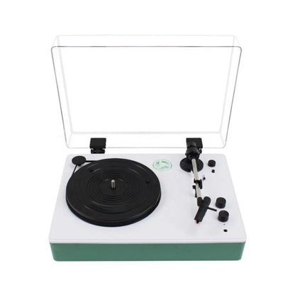 Green Vinyl Record Player With Dust Cover