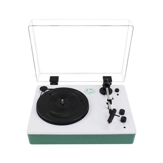 Green Vinyl Record Player With Dust Cover