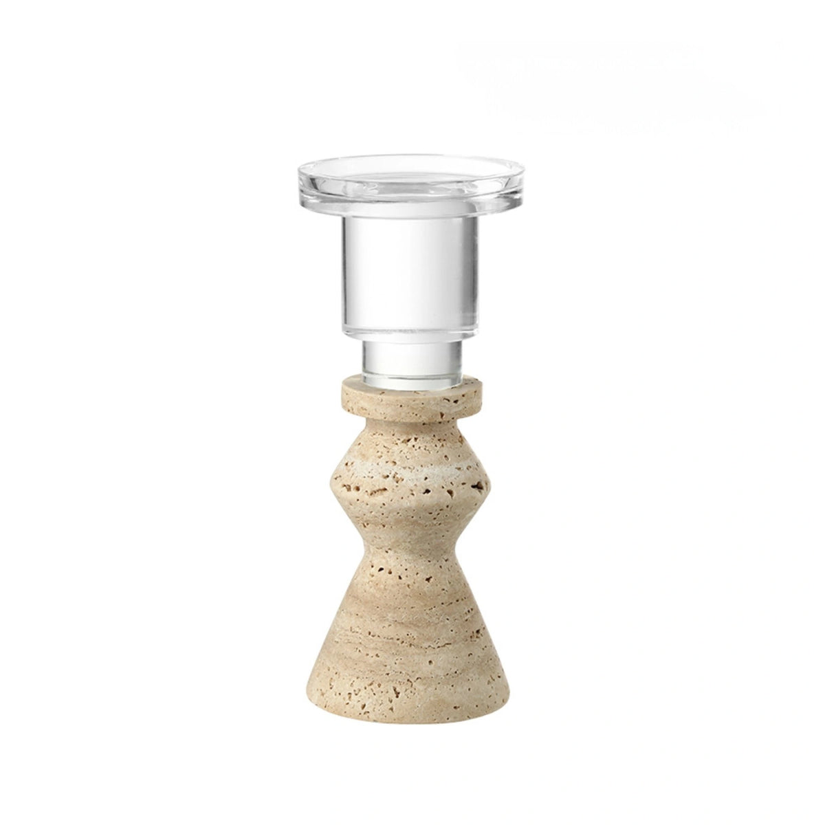 Beige Stone Crystal Candlestick/ Candle Holder