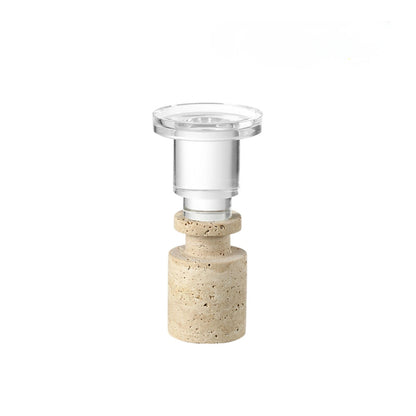Beige Stone Crystal Candlestick/ Candle Holder