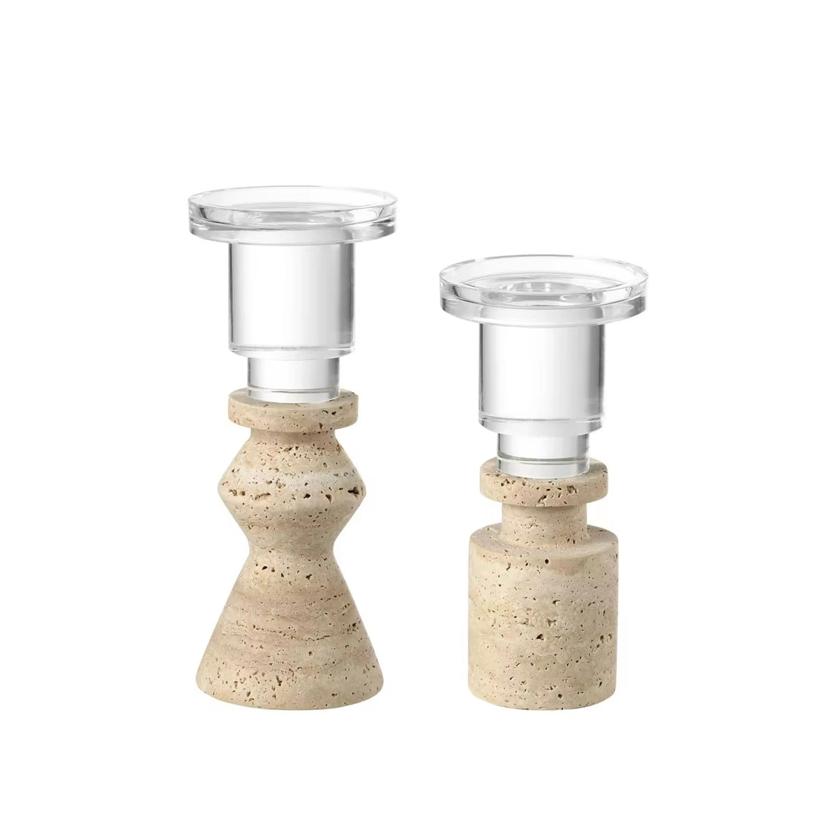 Beige Stone Crystal Candlestick/ Candle Holder