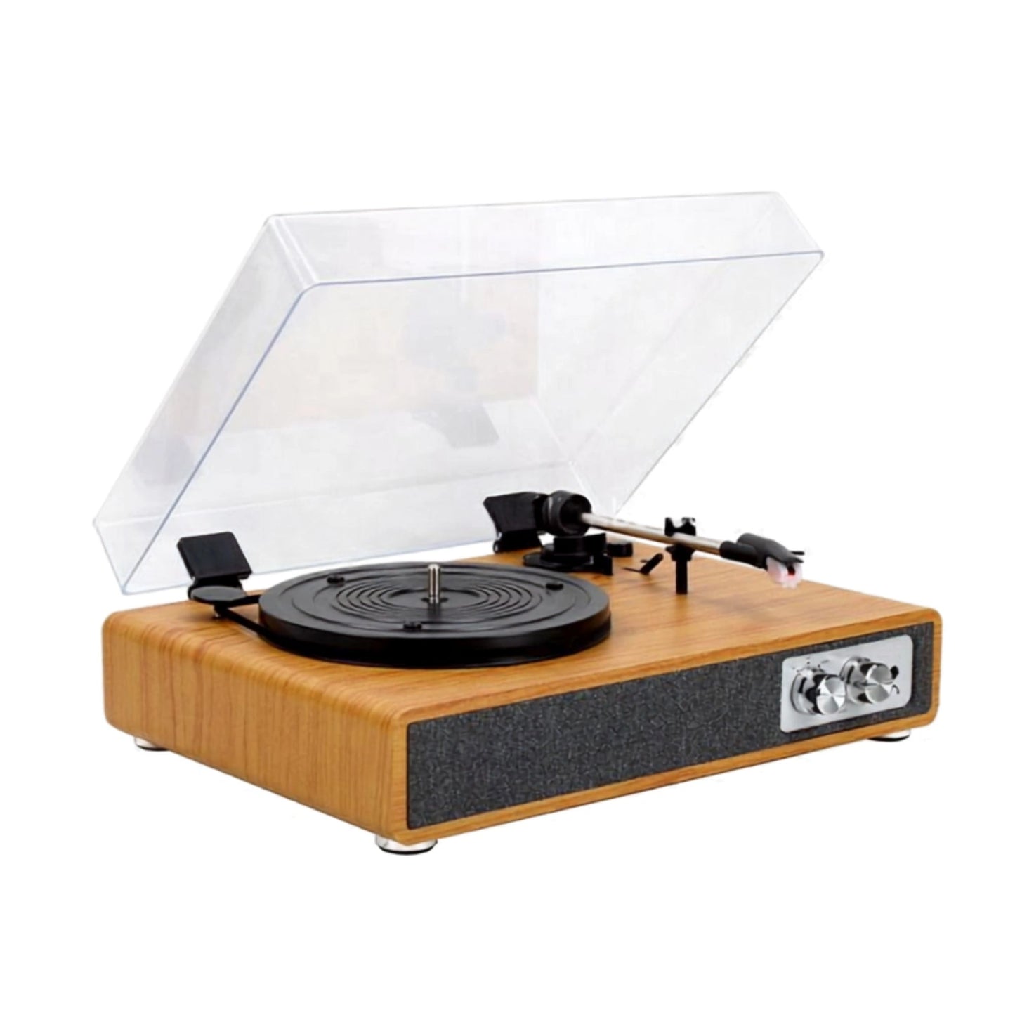Brown Vinyl Record Player With Dust Cover