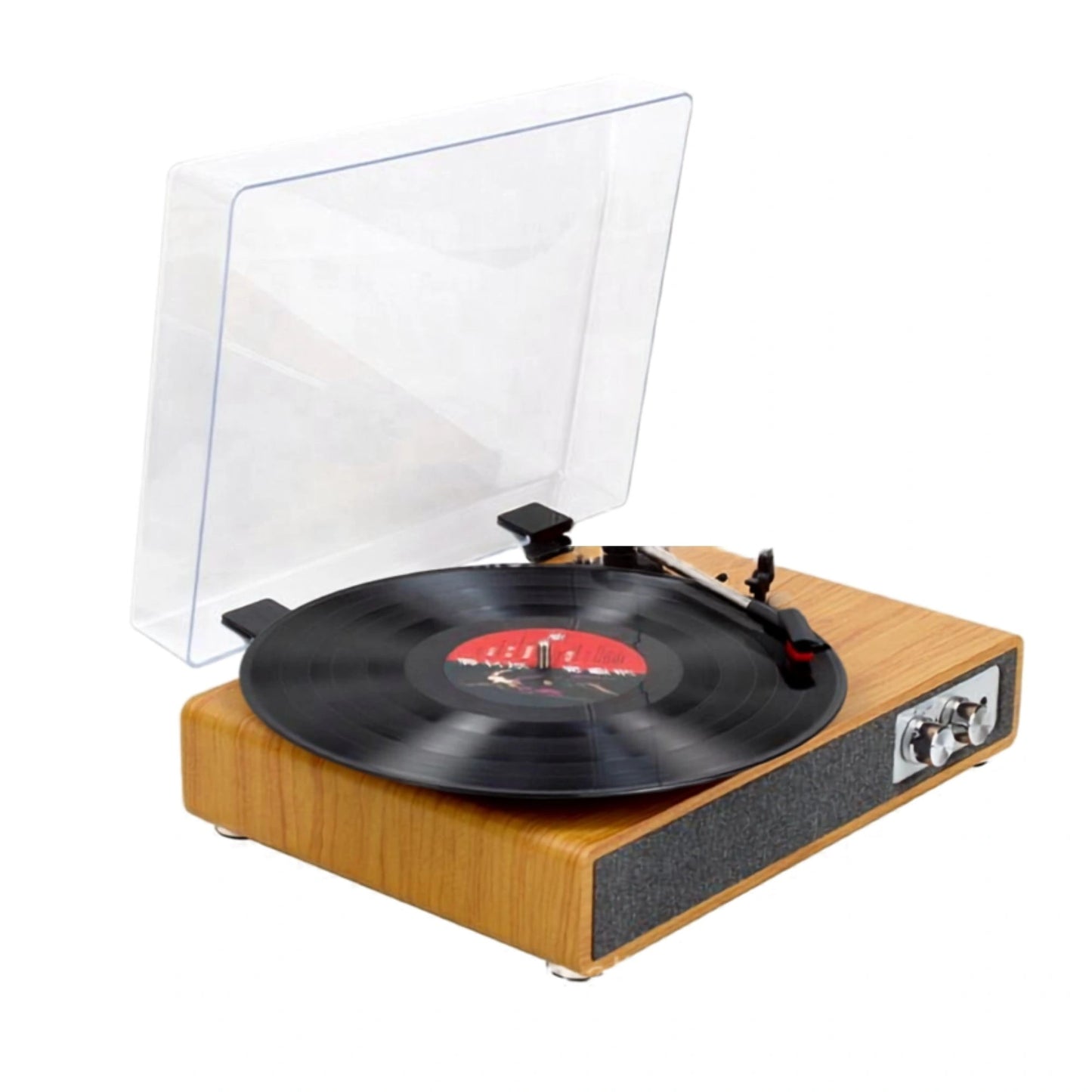 Brown Vinyl Record Player With Dust Cover
