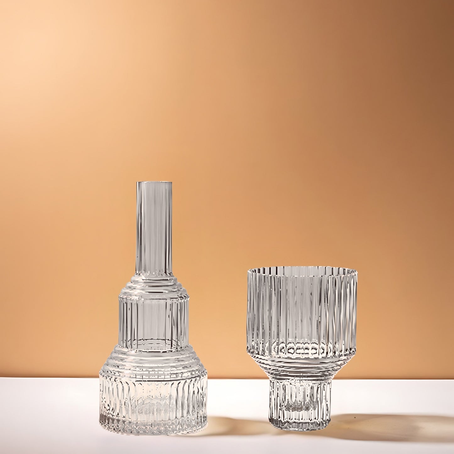 Transparent Geometric Hand Blown Glass Vase