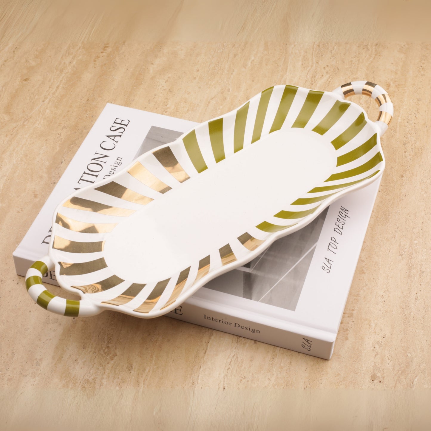 Green Stripe Design Decorative Tray