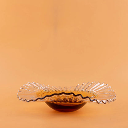 Amber Thickened Wide Pleated Ruffled Rim Design Decorative Bowl