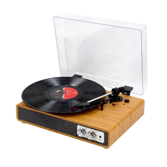 Brown Vinyl Record Player With Dust Cover