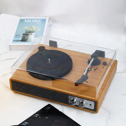 Brown Vinyl Record Player With Dust Cover
