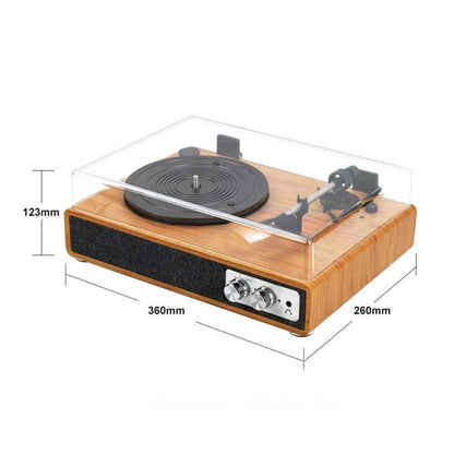 Brown Vinyl Record Player With Dust Cover