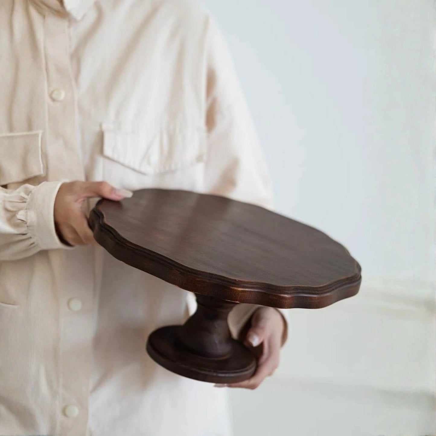 Brown Wooden Flat Round Decorative Bowl