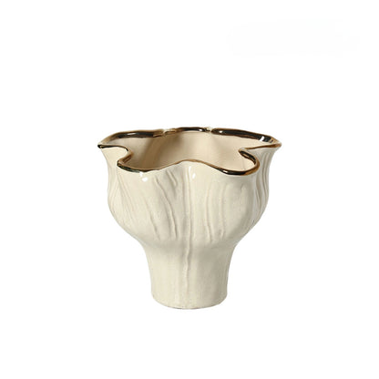 Petal-Shaped Gold-Rimmed Flower Vase