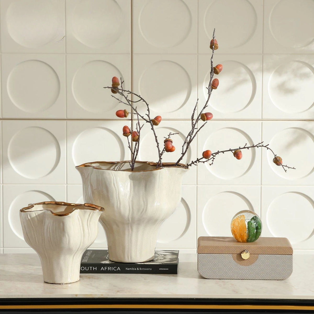 Petal-Shaped Gold-Rimmed Flower Vase