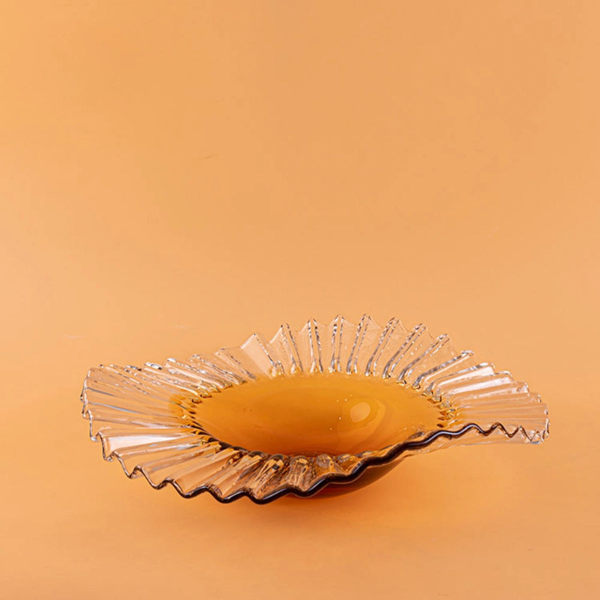 Amber Thickened Wide Pleated Ruffled Rim Design Decorative Bowl
