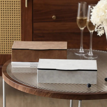 Wooden Leather Jewelry Square Box (White, Coffee)