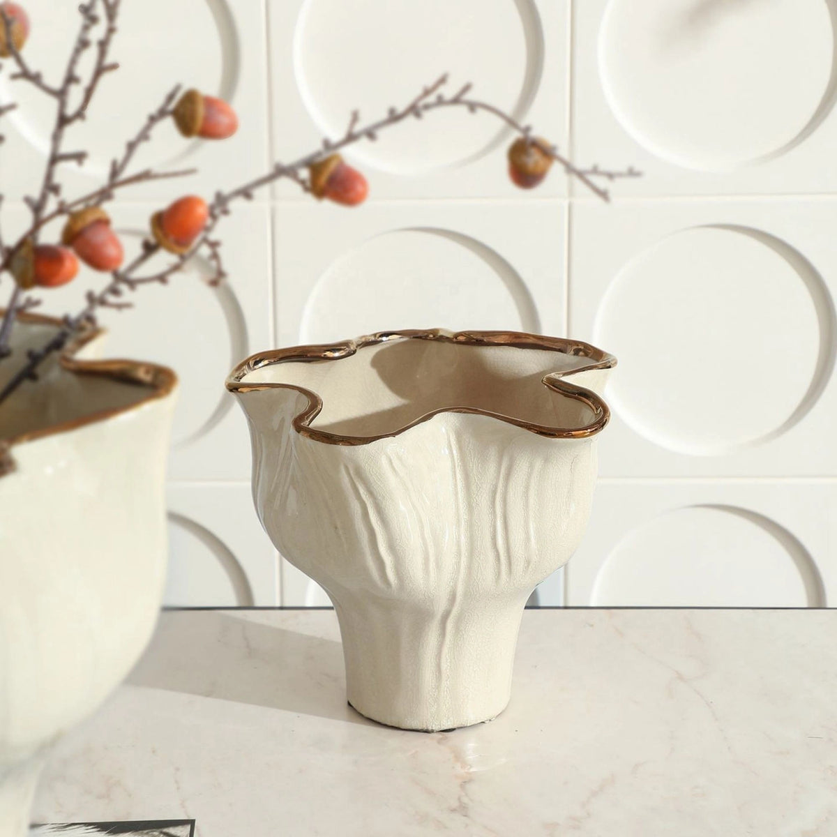 Petal-Shaped Gold-Rimmed Flower Vase