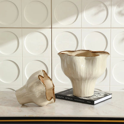 Petal-Shaped Gold-Rimmed Flower Vase