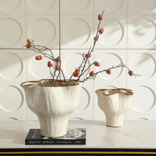 Petal-Shaped Gold-Rimmed Flower Vase