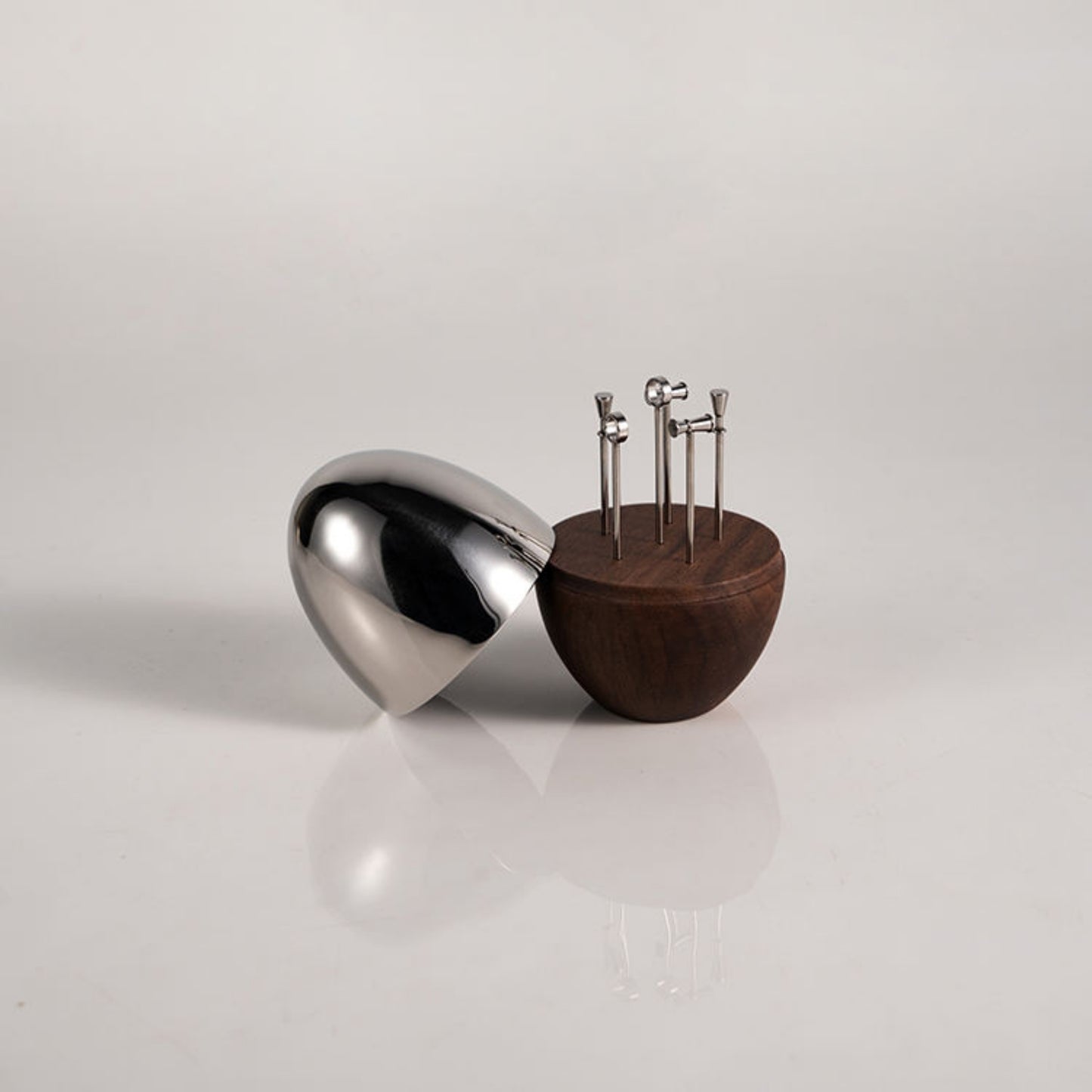 Wooden Base Silver Lid Decorative Bowl