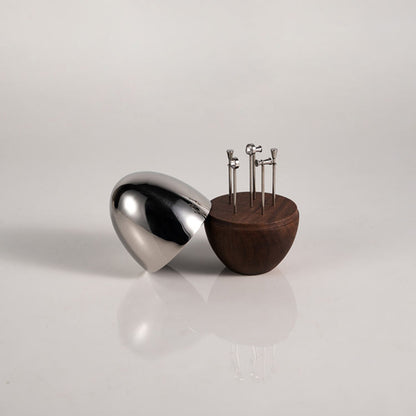 Wooden Base Silver Lid Decorative Bowl