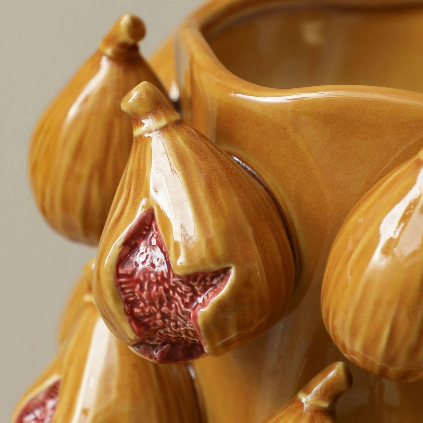 Brown Ceramic Fig Details Handmade Flower Vase