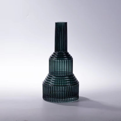 Dark Green Geometric Hand Blown Glass Vase