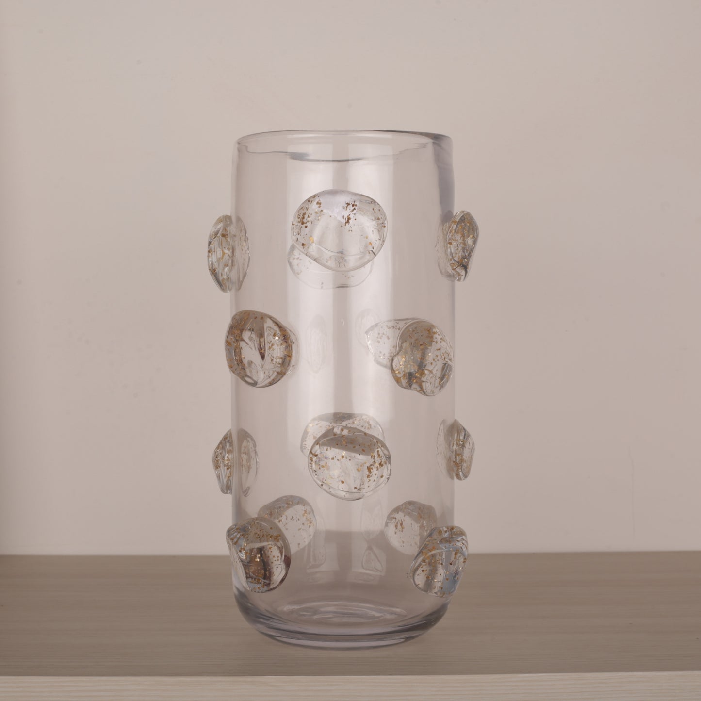 Transparent Golden Crystal Hand-Blown Glass Vase