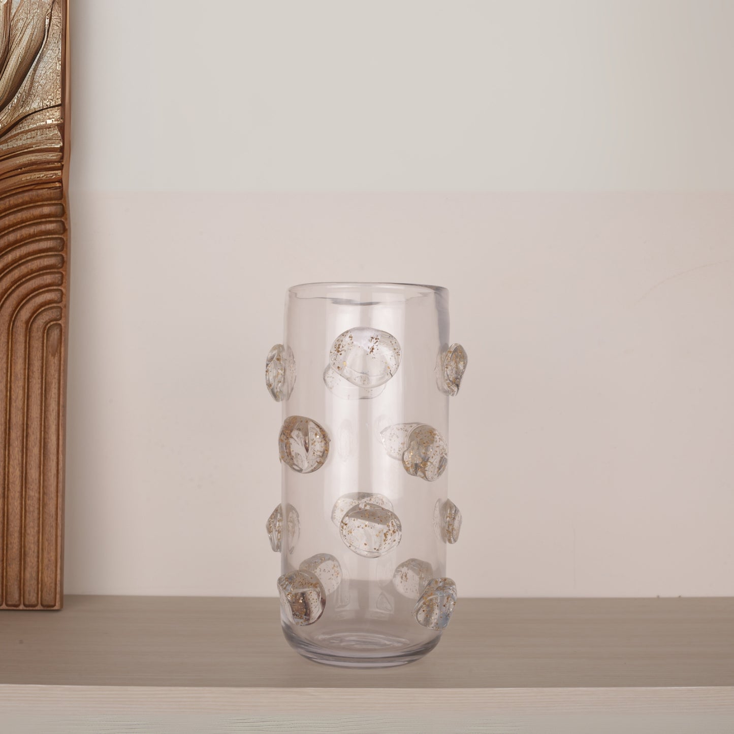 Transparent Golden Crystal Hand-Blown Glass Vase