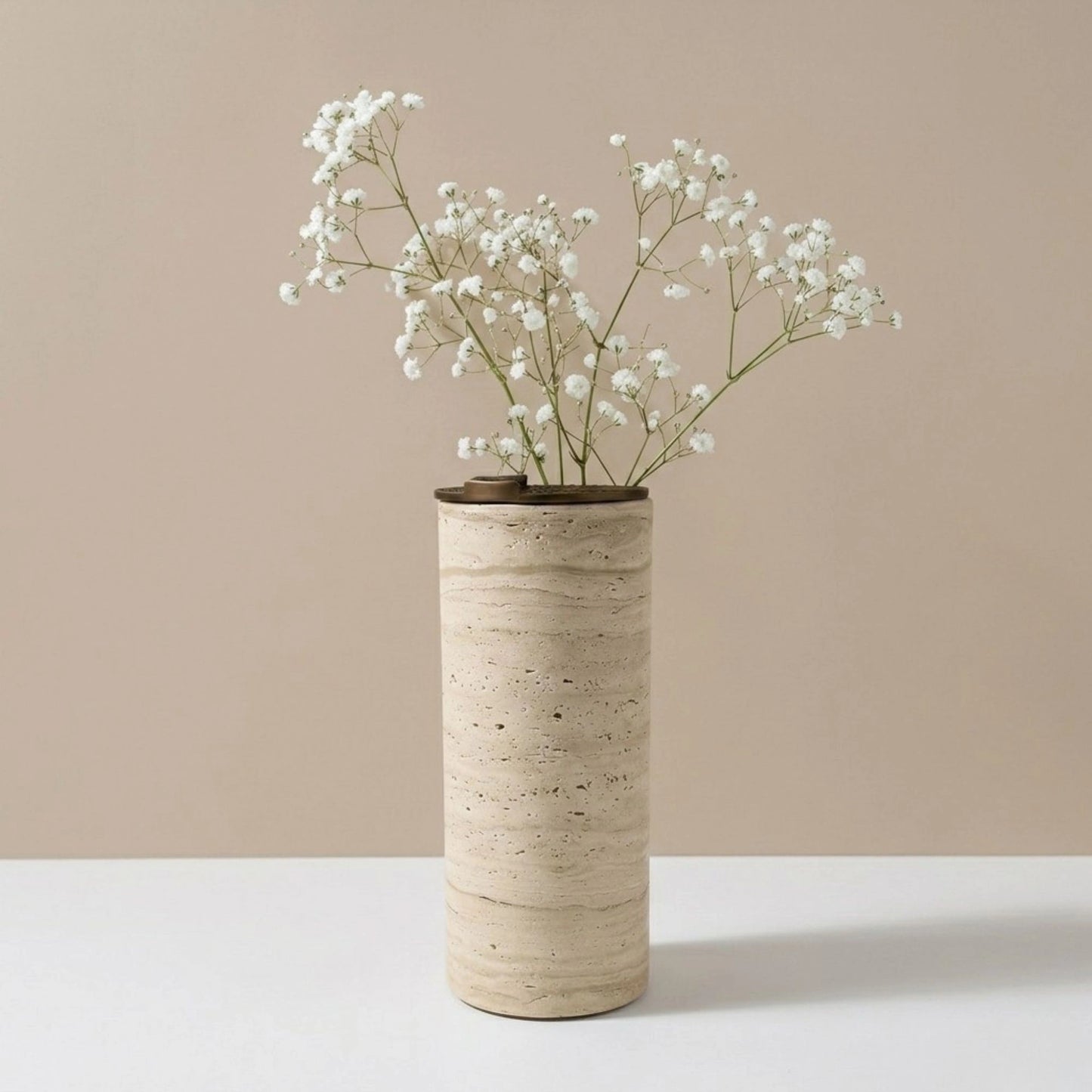 Beige Travertine Multi End At Top Flower Vase