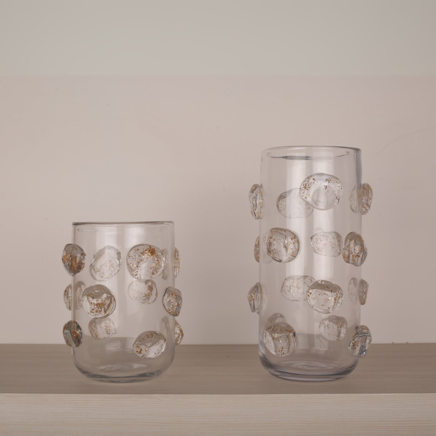 Transparent Golden Crystal Hand-Blown Glass Vase