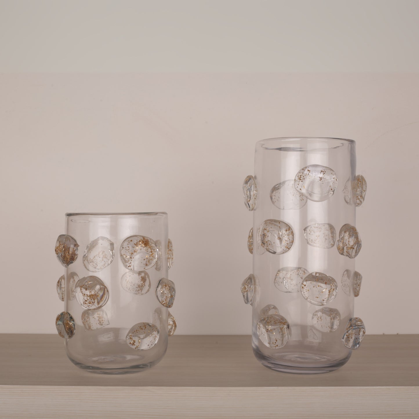 Transparent Golden Crystal Hand-Blown Glass Vase