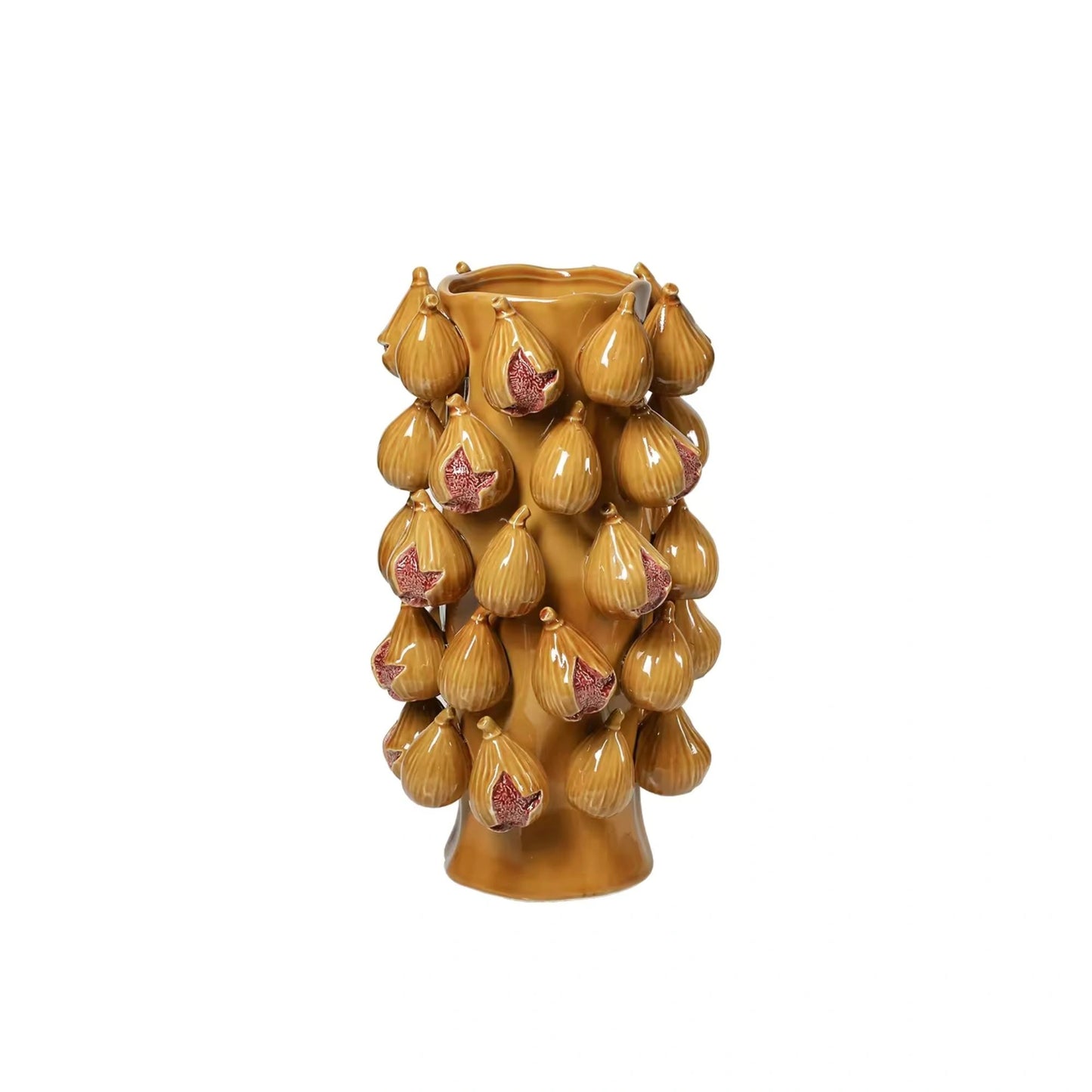 Brown Ceramic Fig Details Handmade Flower Vase