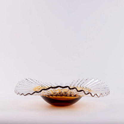 Amber Thickened Wide Pleated Ruffled Rim Design Decorative Bowl